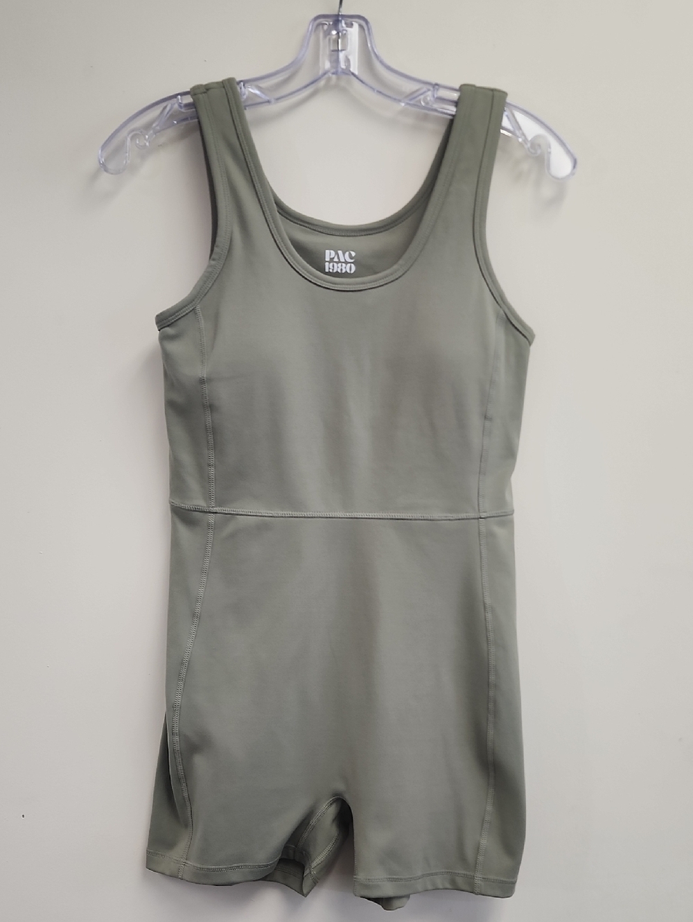 PAC 1980 Olive Green Athletic Romper Built In Bra Women’s Size Medium
